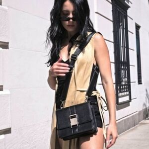 Melie Bianco Stalking Gia Black Convertable Crossbody Belt Bag, Vegan Leather
